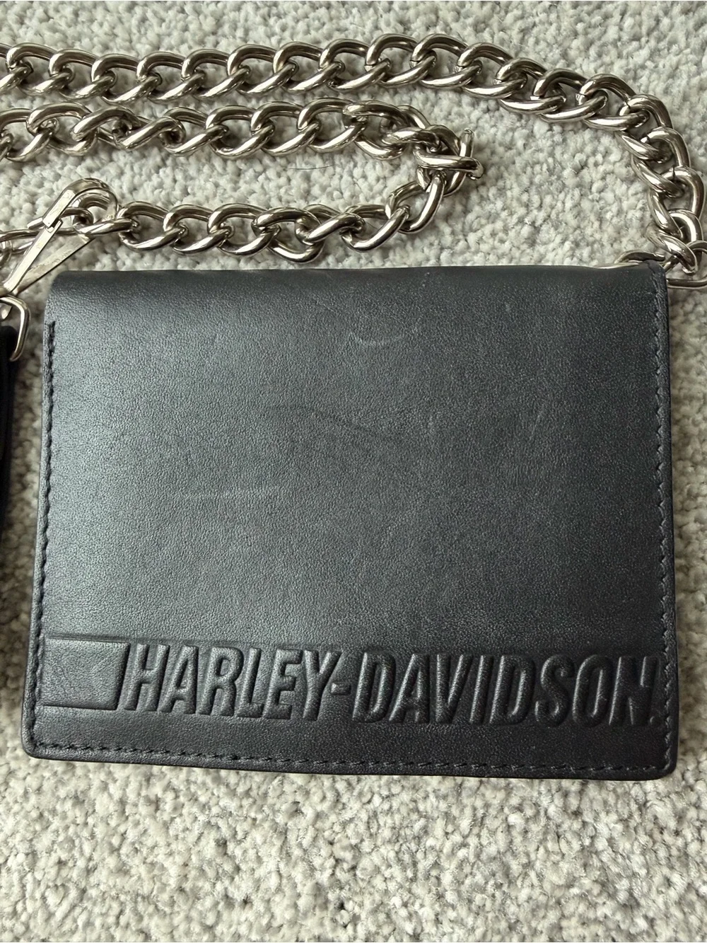 Harley-Davidson Genuine Leather Chain Biker Wallet Black Trifold 97766-07V